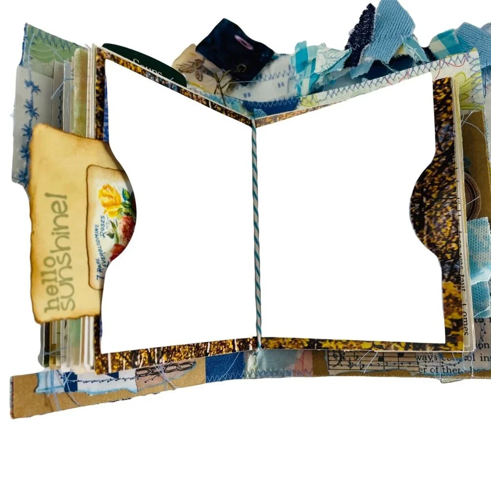 Handmade Junk Journal Mini Patchwork Fabric with Writing Board Ephemera Loaded u